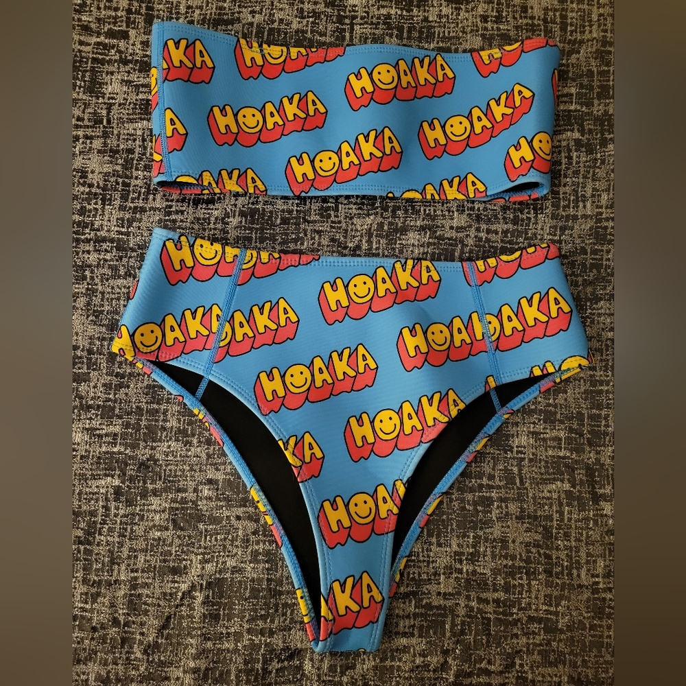 Blue and Yellow High-Waisted Bikini with Comic Pattern